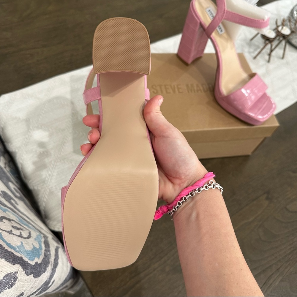NIB Steve Madden Perseplois Patent Block Heel Pink Size 9.5 - Picture 5 of 10